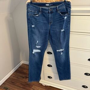 Old Navy Mid Rise Power Straight Jeans Distressed Dark Wash Women’s 12 Long